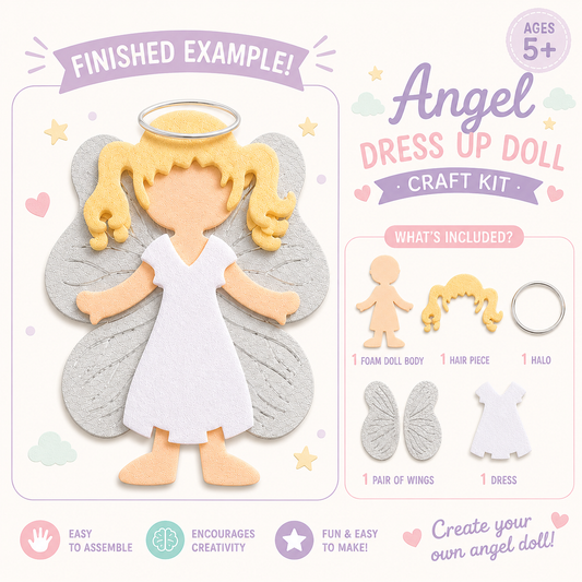 Angel Dress Up Doll Craft Kit for Kids - Faith-Inspired Creative Activity
