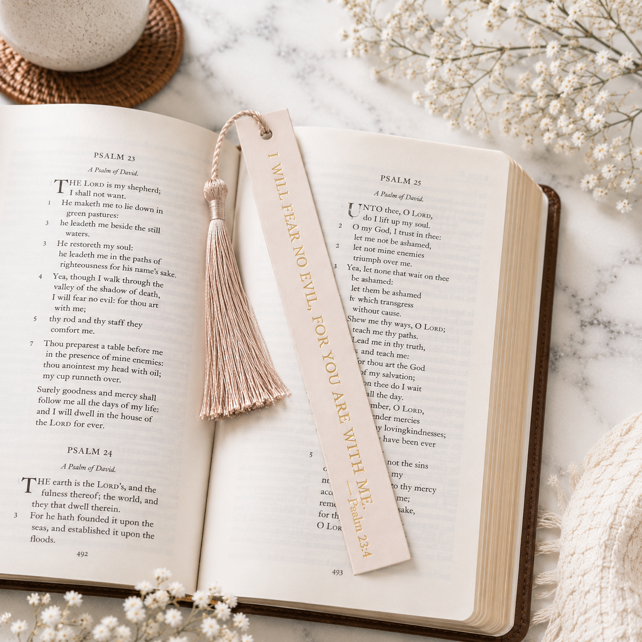 Comfort Faux Leather Christian Bookmark | Psalm 23:4 Scripture Bookmark