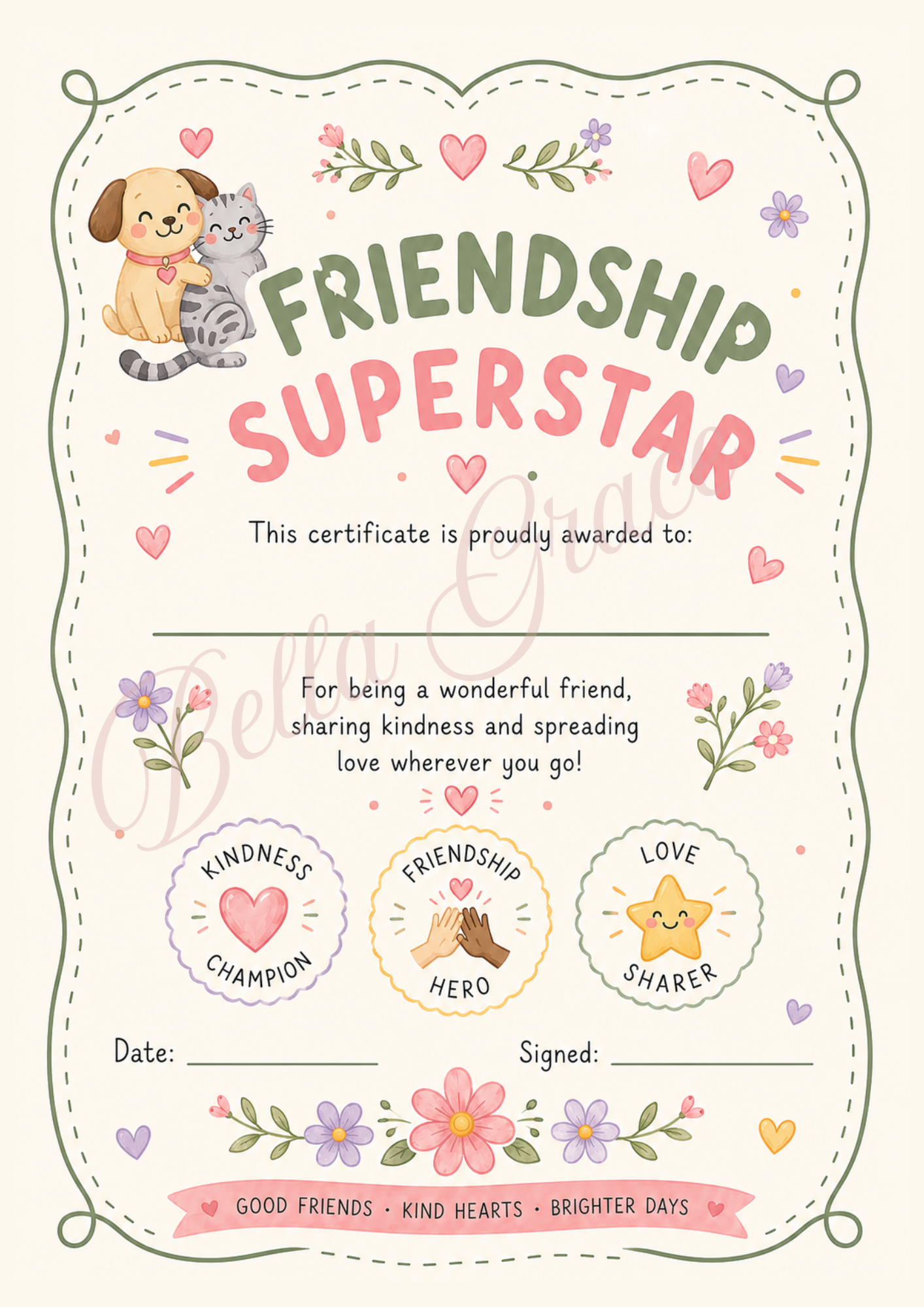 Faith and Friends certificate