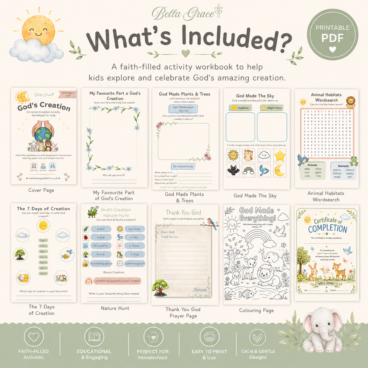 Printable Bible Creation Activities for Homeschool Kids