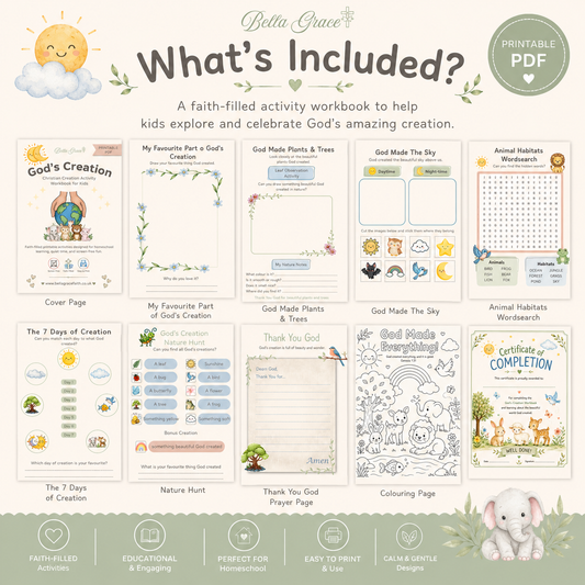 Printable Bible Creation Activities for Homeschool Kids