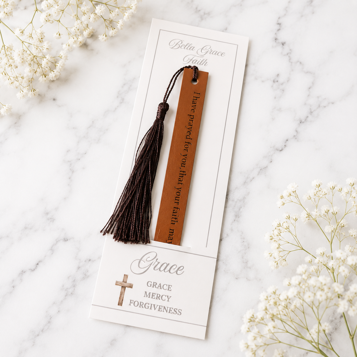 Grace Faux Leather Christian Bookmark | Proverbs 19:11 Scripture Bookmark