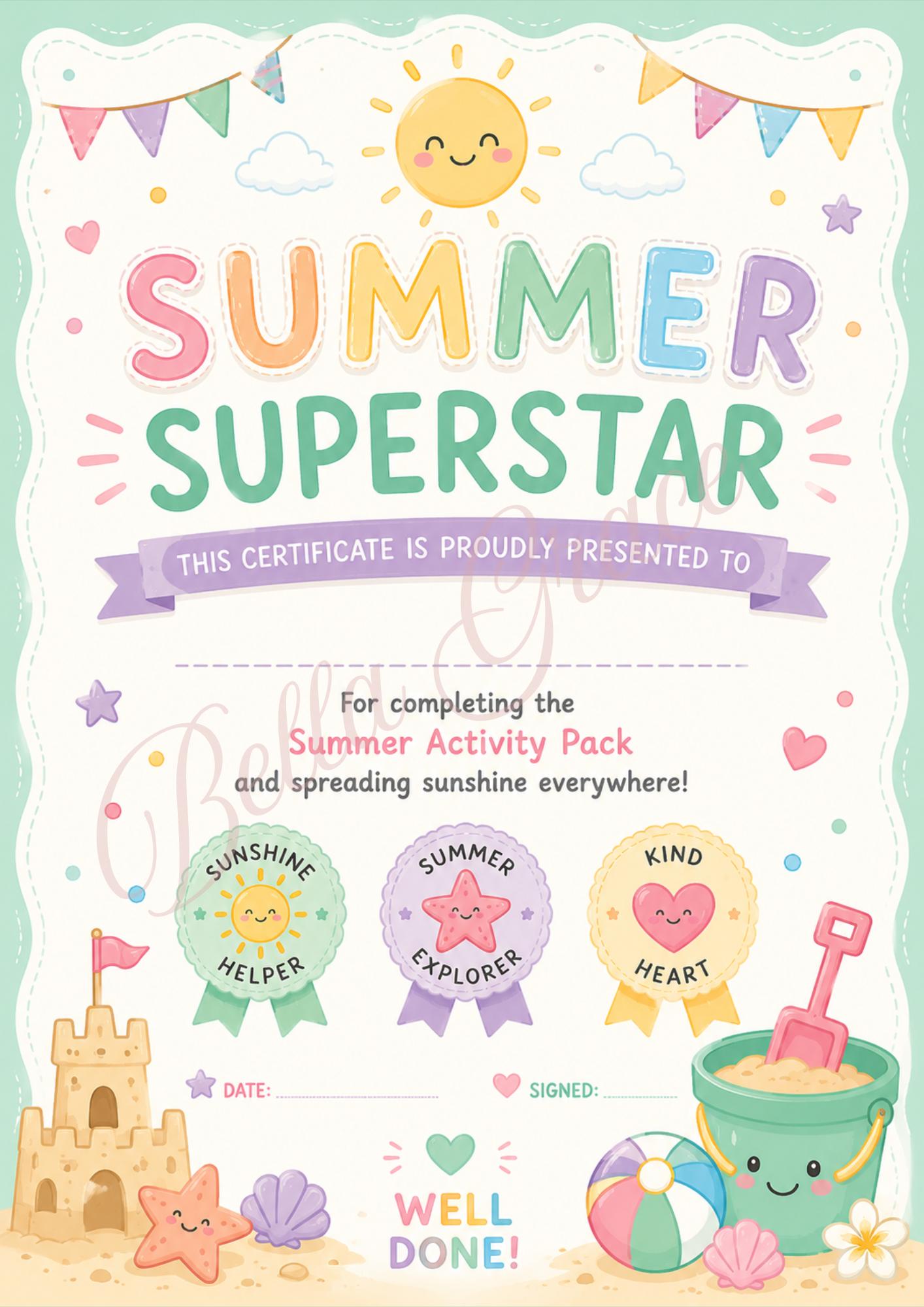 Certficate from the Sunshine & Smile Printable Activity pack
