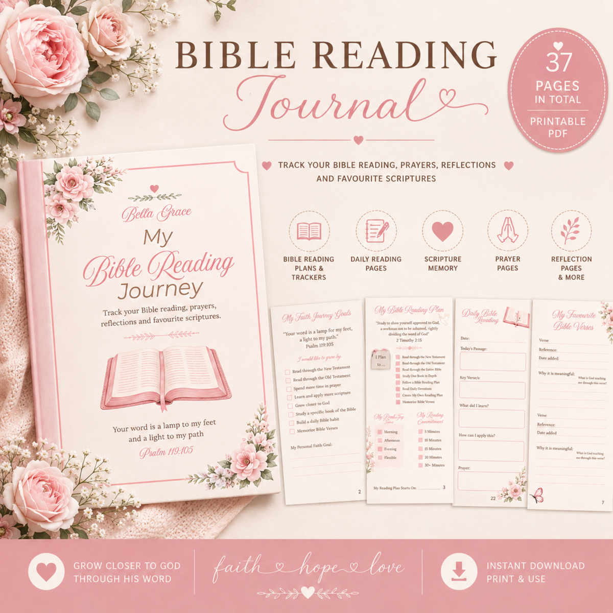 Bible reading journals and Christian prayer journals for women Instant download