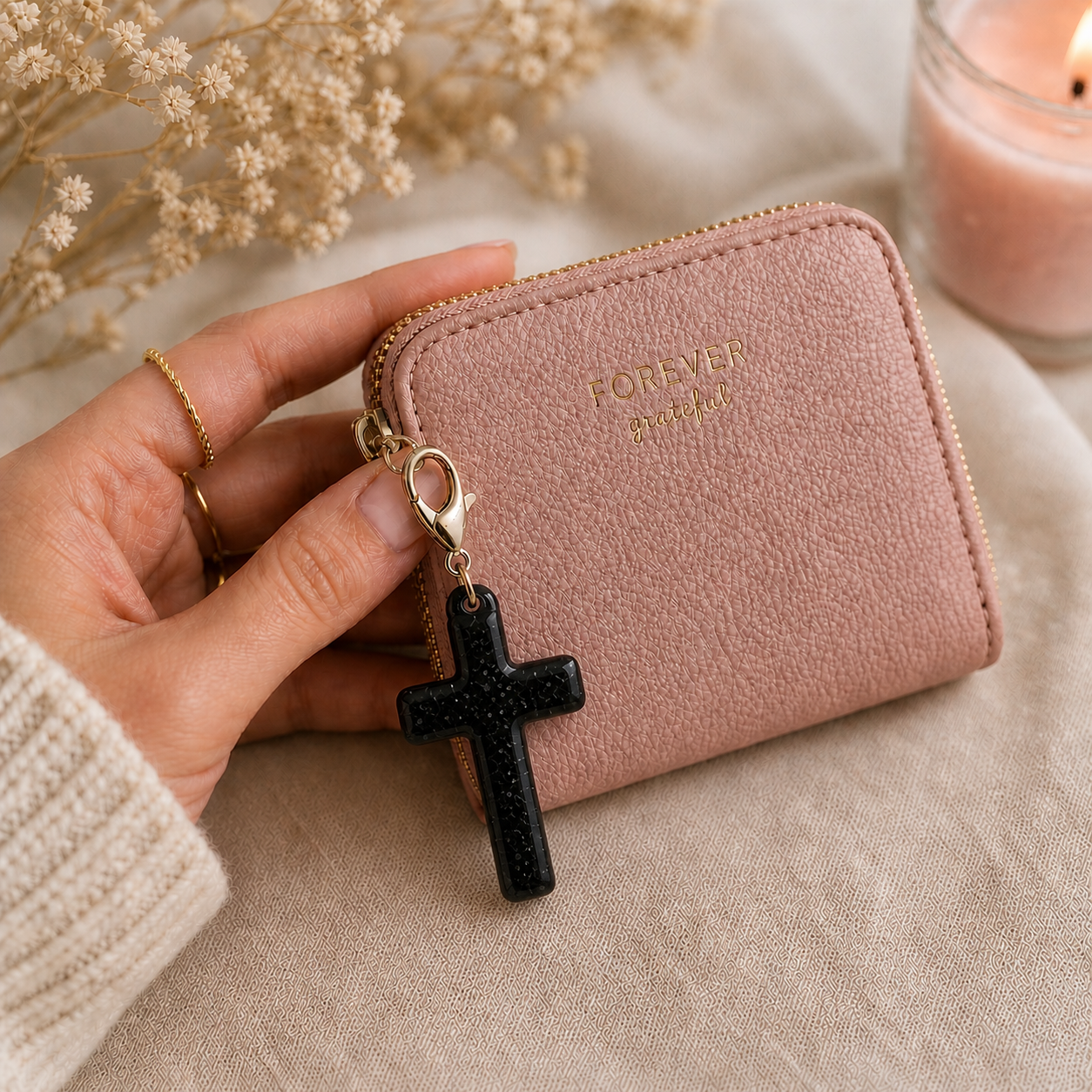 Black Cross Purse Clip Charm Christian Gift