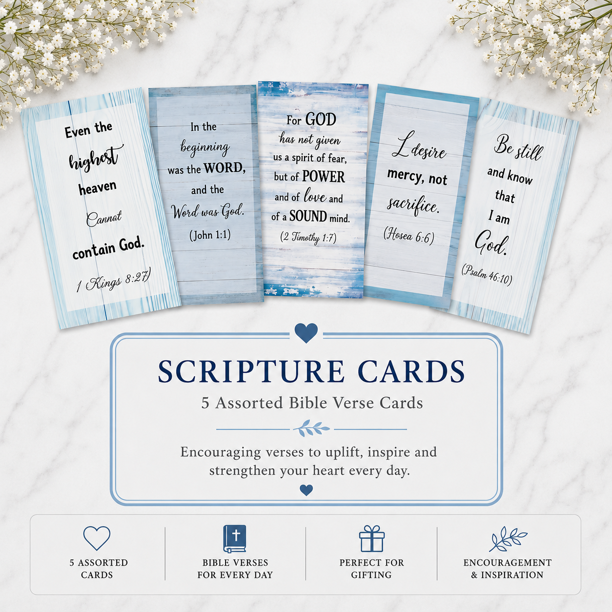 Set of Scripture Cards with Bible verses on a white background