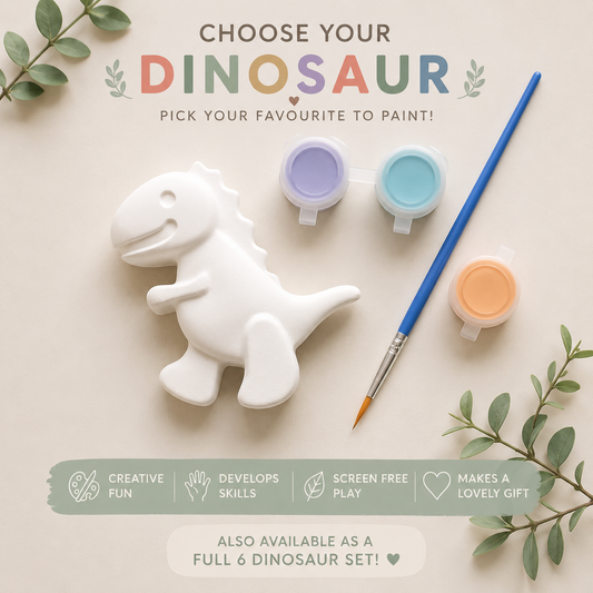 Dinosaur plaster shape with 3 paints and paint brush craft kit for kids