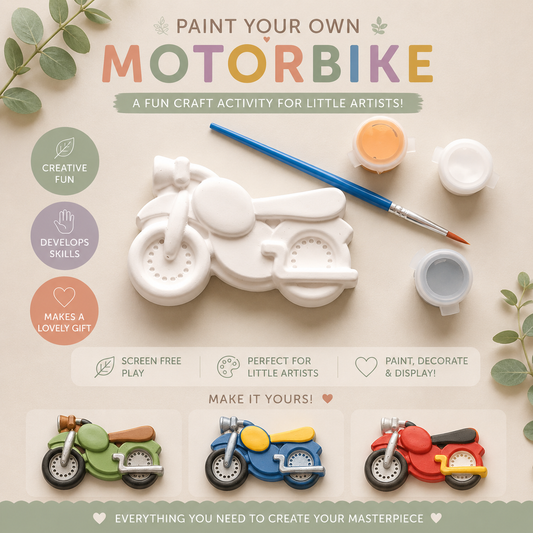 Motorbike plaster shape and paints and brush choose your own transport paint kit