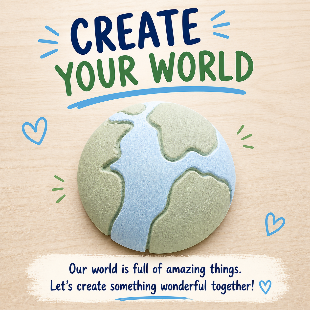 Finished painted world plaster paint kit, painted in pastel blue and green