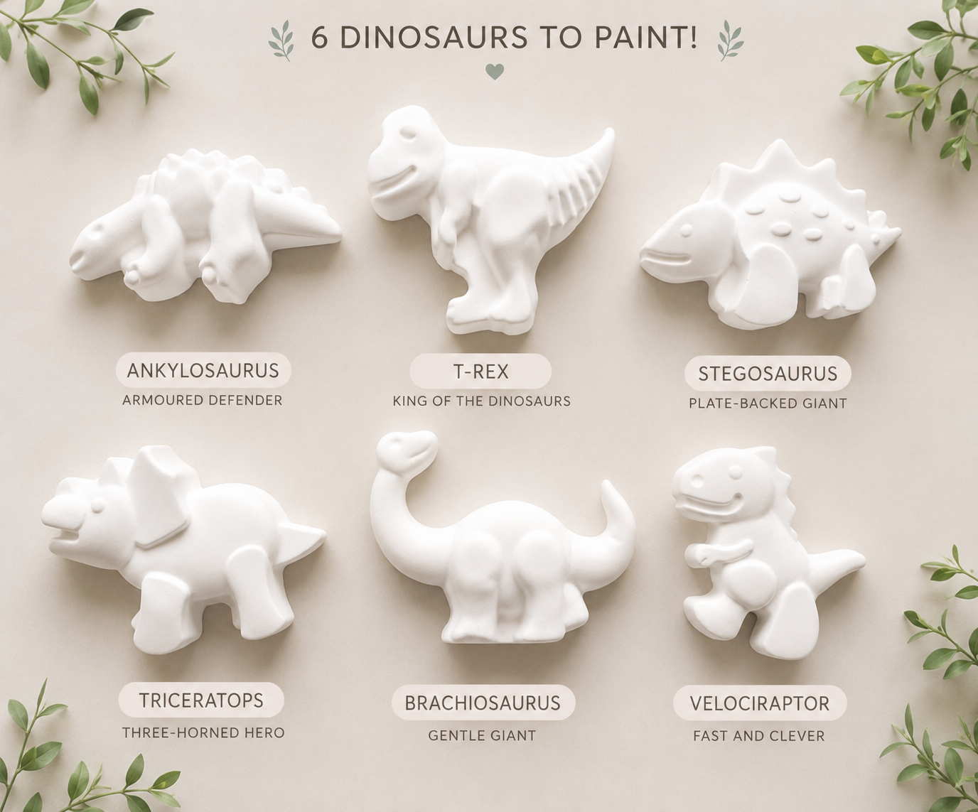 Dinosaur plaster shapes with dinosaur names
