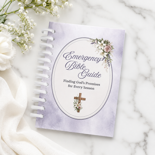Emergency bible guide, scripture for all seasons, bible study accessory lilac water colour and floral design