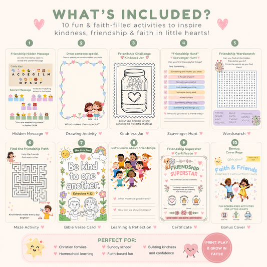 Faith filled games, colouring and bible verse activity pack