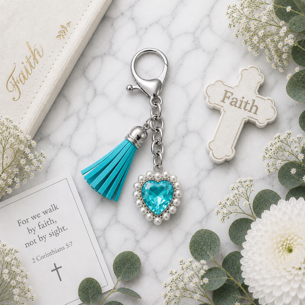 Faith Heart Faith Inspiration Keyring - Hebrews 11:1 Christian Encouragement Gift