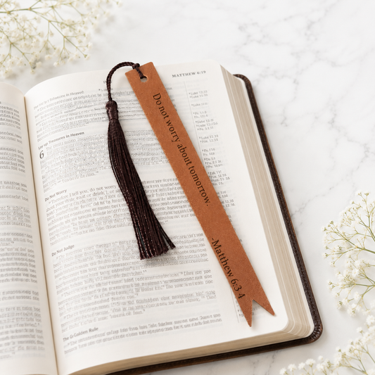 Generosity Faux Leather Christian Bookmark | Matthew 6:3–4 Scripture Bookmark
