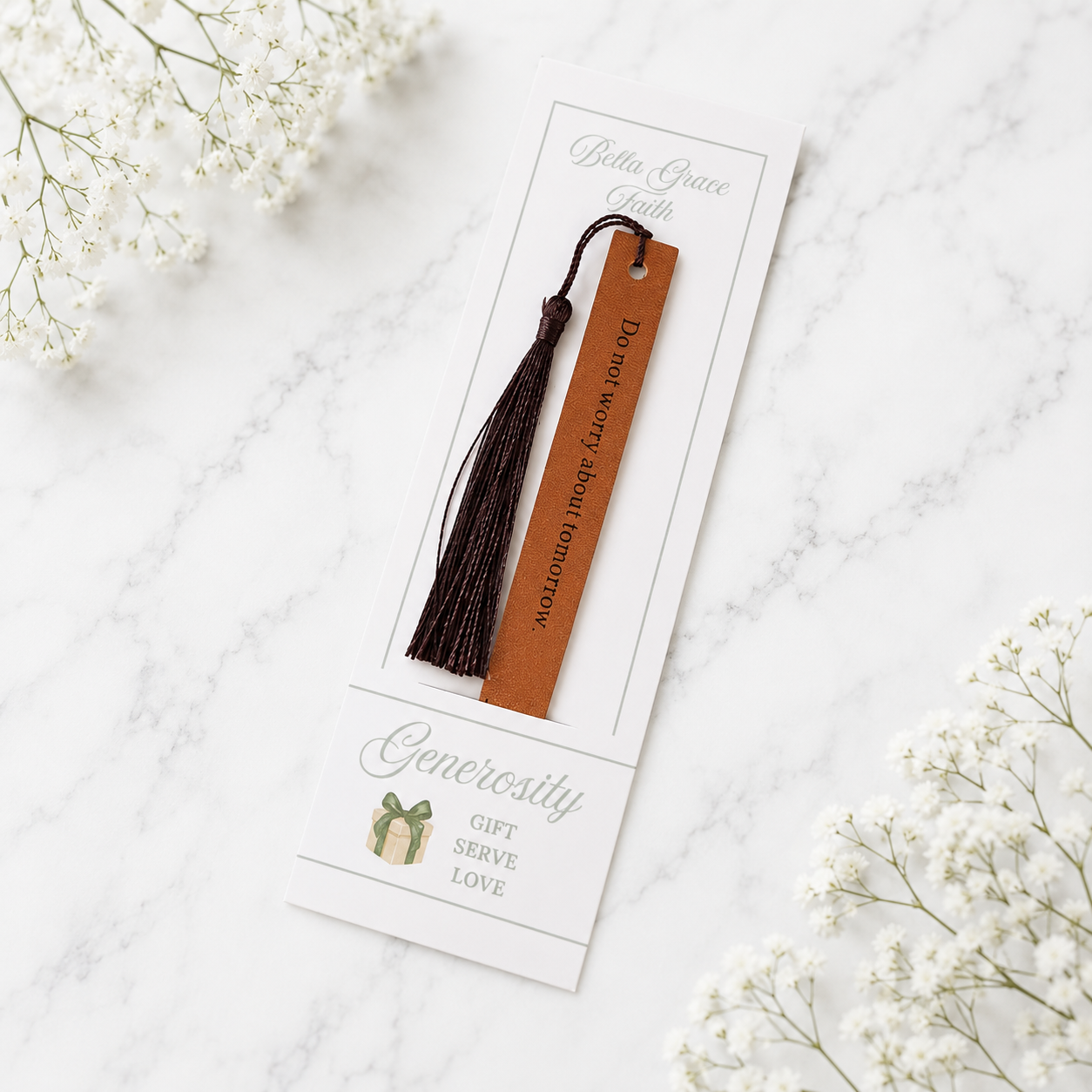Generosity Faux Leather Christian Bookmark | Matthew 6:3–4 Scripture Bookmark