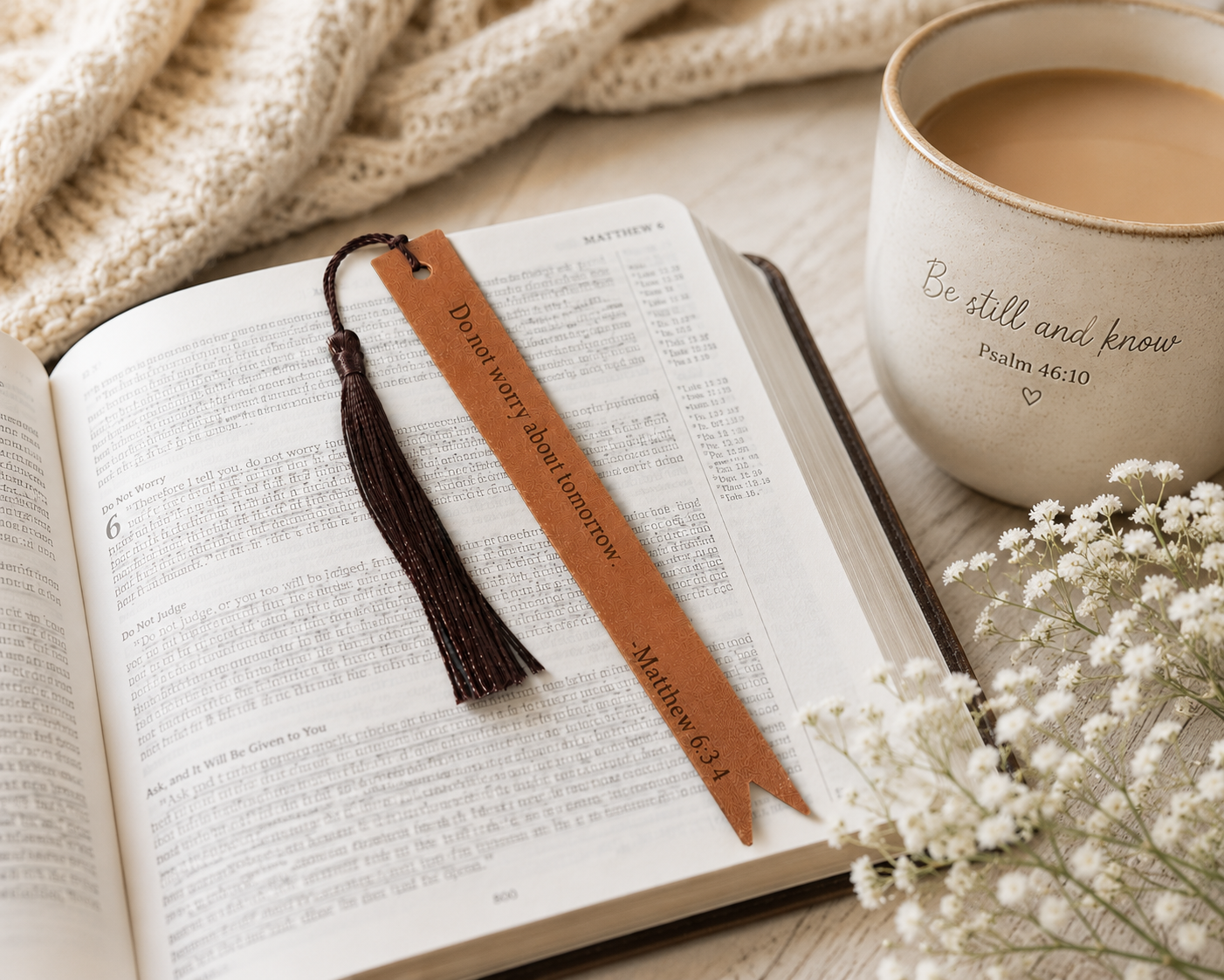 Generosity Faux Leather Christian Bookmark | Matthew 6:3–4 Scripture Bookmark