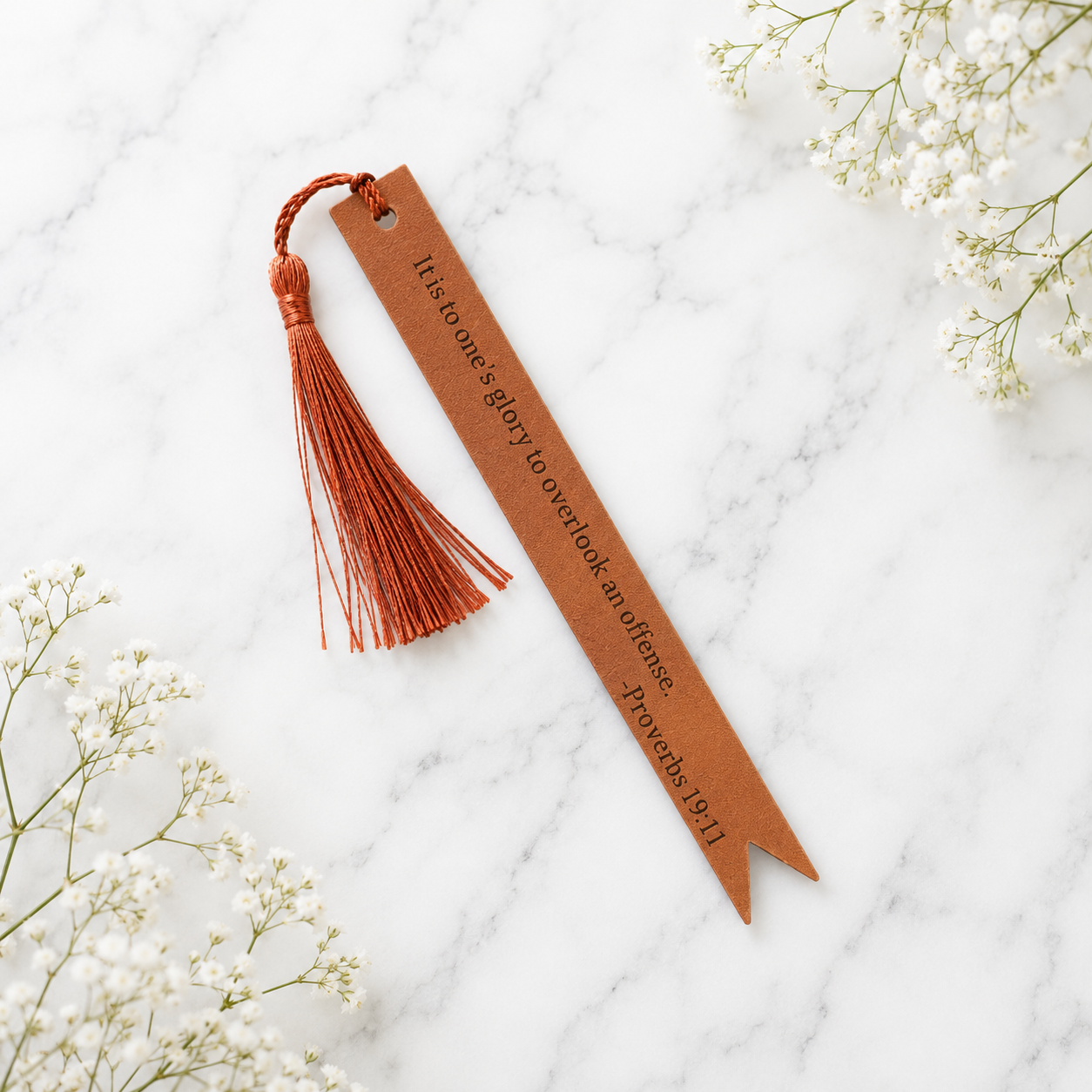 Grace Faux Leather Christian Bookmark | Proverbs 19:11 Scripture Bookmark