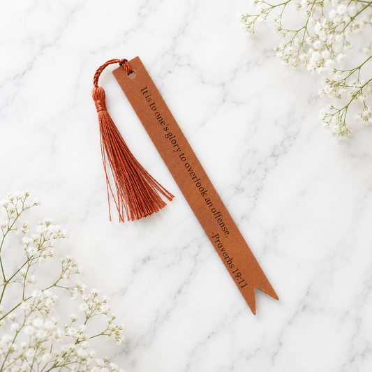 Grace Faux Leather Christian Bookmark | Proverbs 19:11 Scripture Bookmark