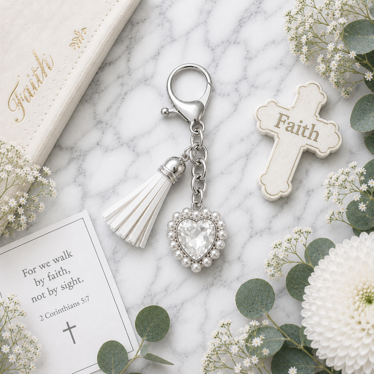 Grace Heart Faith Inspiration Keyring - Ephesians 2:8 Christian Encouragement Gift