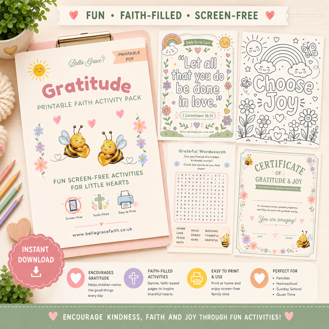 Gratitude Printable Activity Pack for ages 4 - 8 - Instant Download
