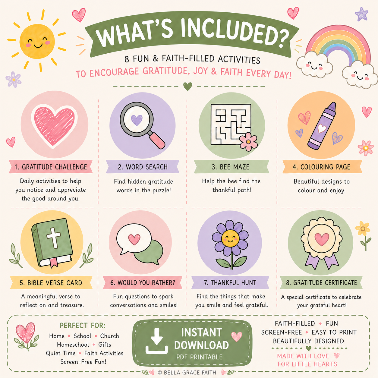 Gratitude Printable Activity Pack for ages 4 - 8 - Instant Download