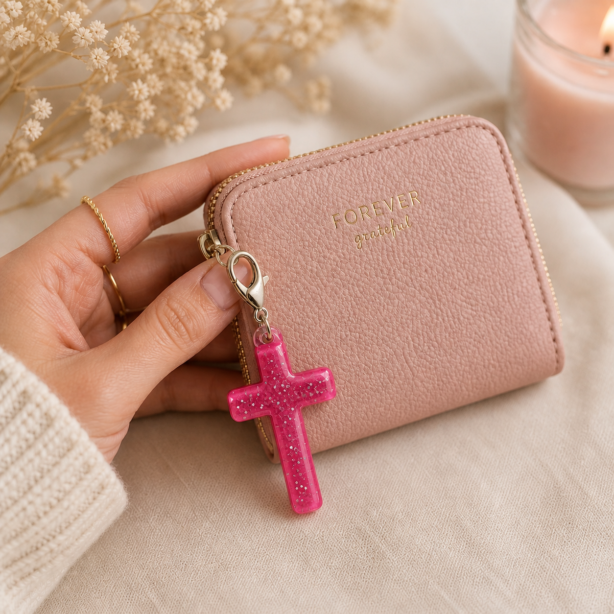Hot Pink Cross Purse Clip Charm Christian Gift