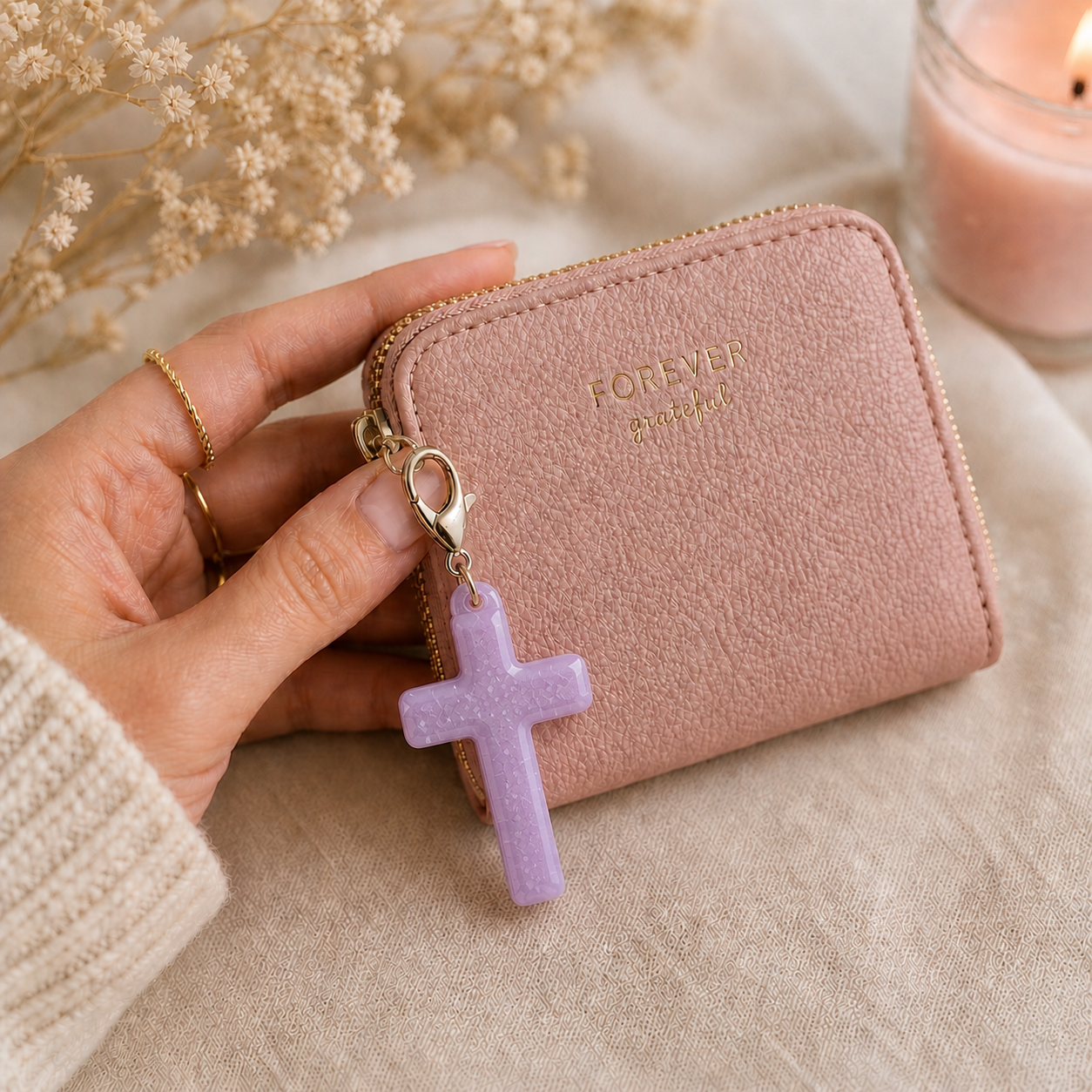 Lavender Cross Purse Clip Charm Christian Gift