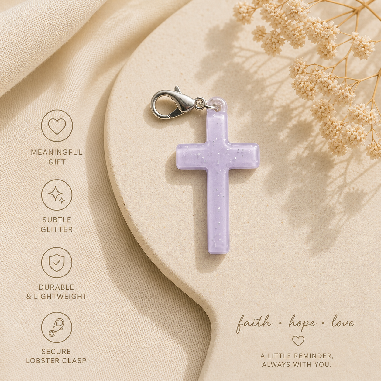 Lavender Cross Purse Clip Charm Christian Enceouragement Gift