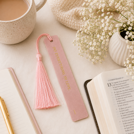 Love Faux Leather Christian Bookmark | Scripture Bookmark | 1 Corinthians 16:14 Faith Gift