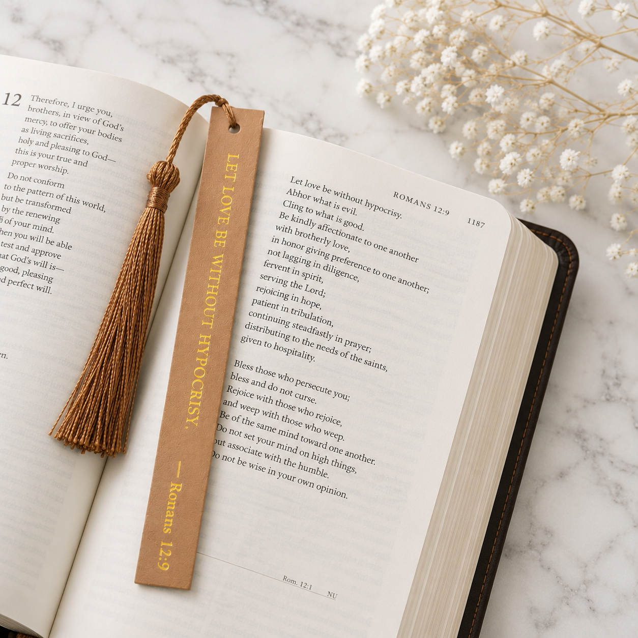 Love Faux Leather Christian Bookmark | Romans 12:9 Scripture Bookmark