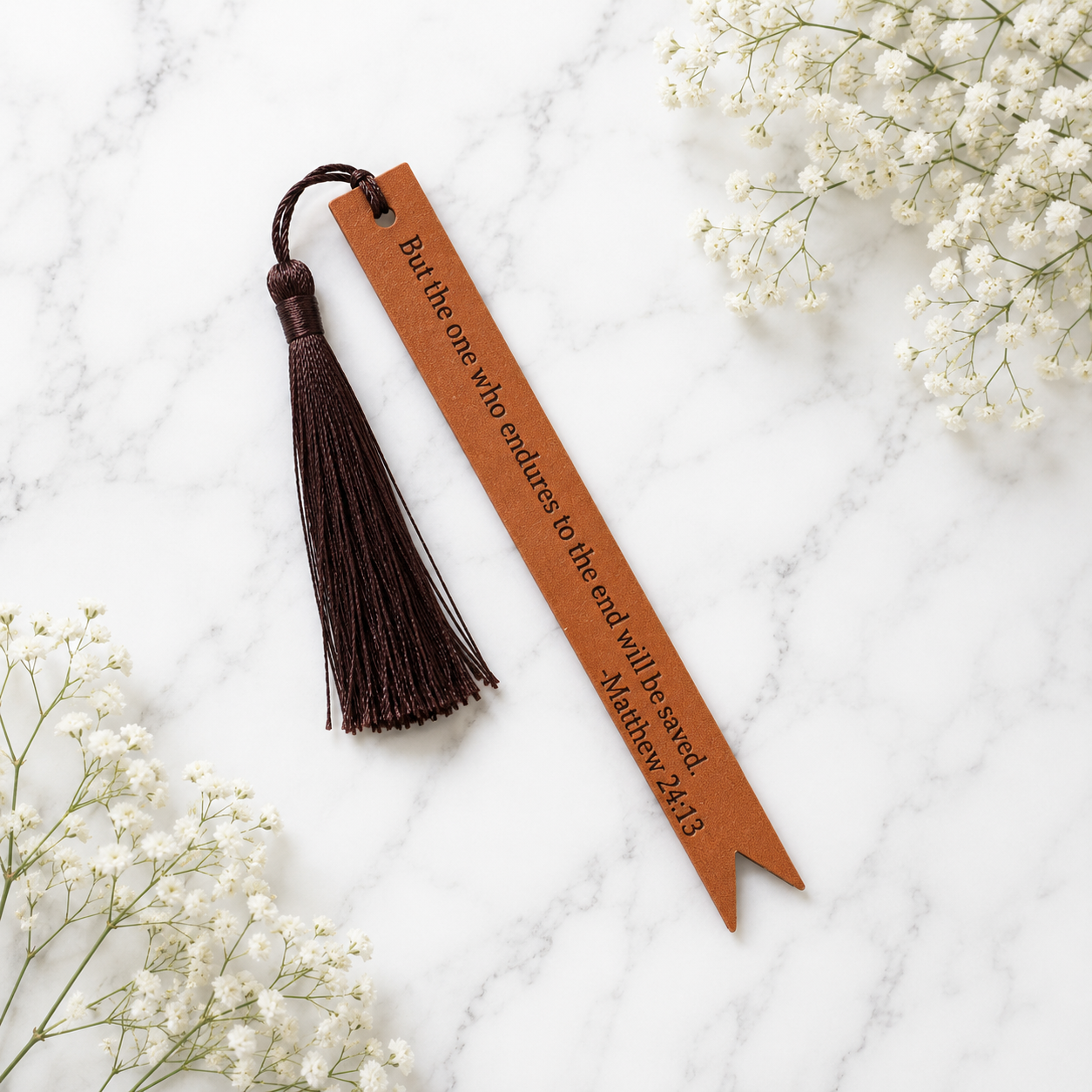 Perseverance Faux Leather Christian Bookmark | Matthew 24:13 Scripture Bookmark