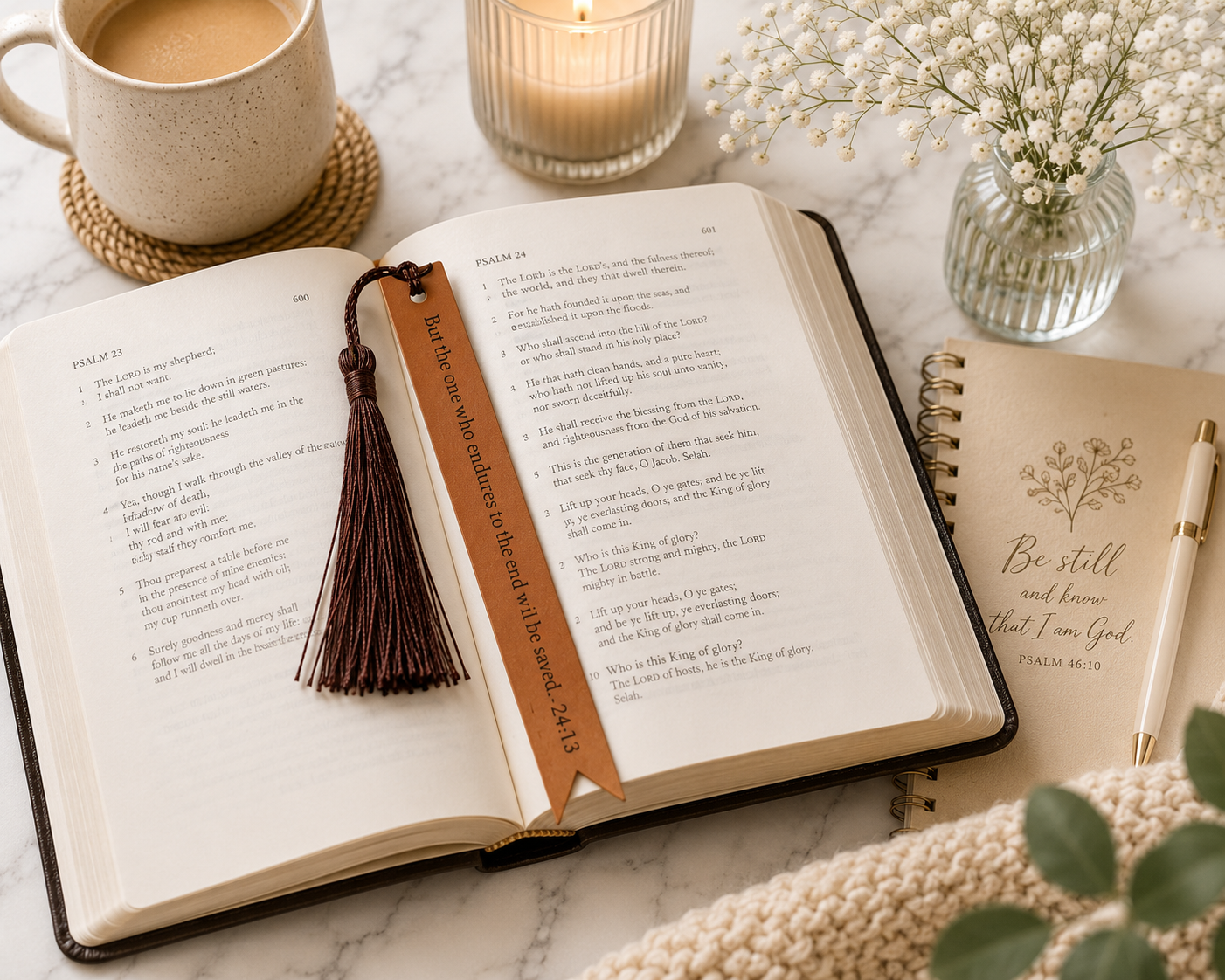 Perseverance Faux Leather Christian Bookmark | Matthew 24:13 Scripture Bookmark