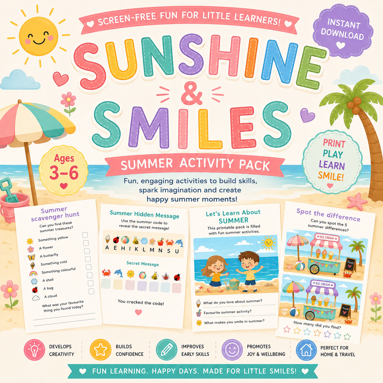 Sunshine & Smiles activity pack filled with games and puzzles for ages 3 - 6
