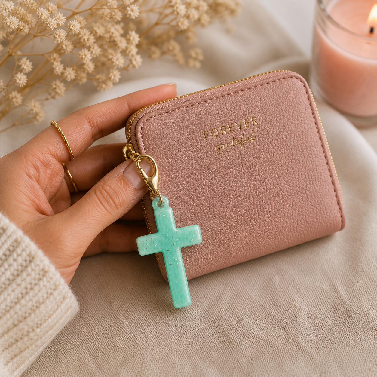 Turquoise Cross Purse Clip Charm Christian Gift