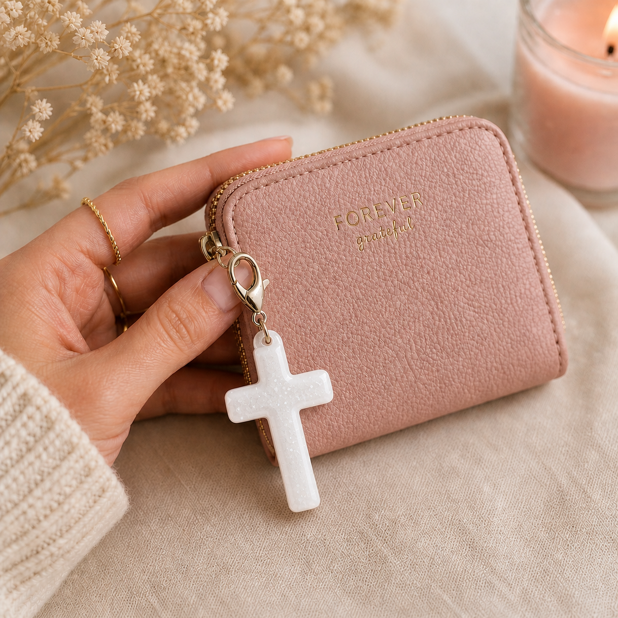 White Cross Purse Clip Charm Christian Gift