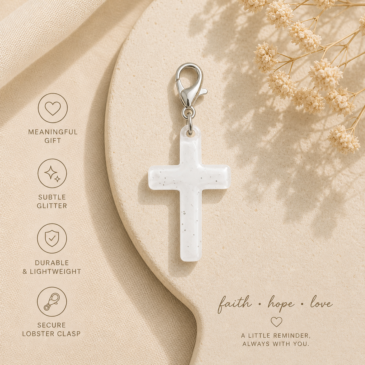 White Cross Purse Clip Charm Christian Encouragement Gift